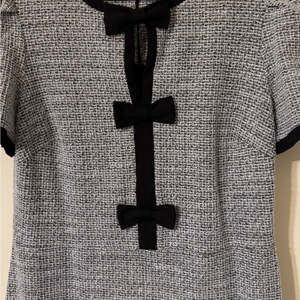 Shelby & Palmer Black and Gray Shimmer Tweed Midi Dress with Bows
